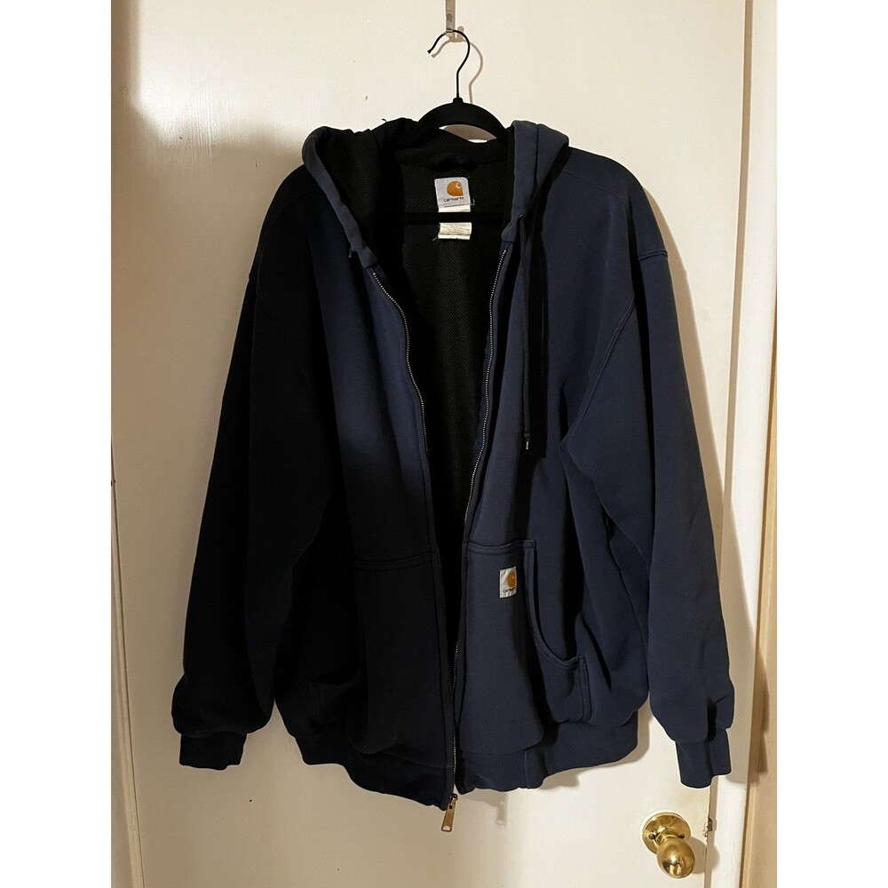 Vintage Carhartt Thermal-Lined Full-Zip Hoodie Navy Blue XL Regular